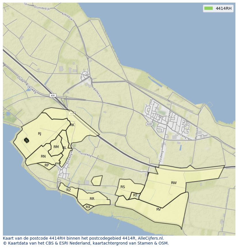 Afbeelding van het postcodegebied 4414 RH op de kaart.