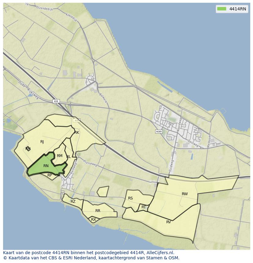 Afbeelding van het postcodegebied 4414 RN op de kaart.