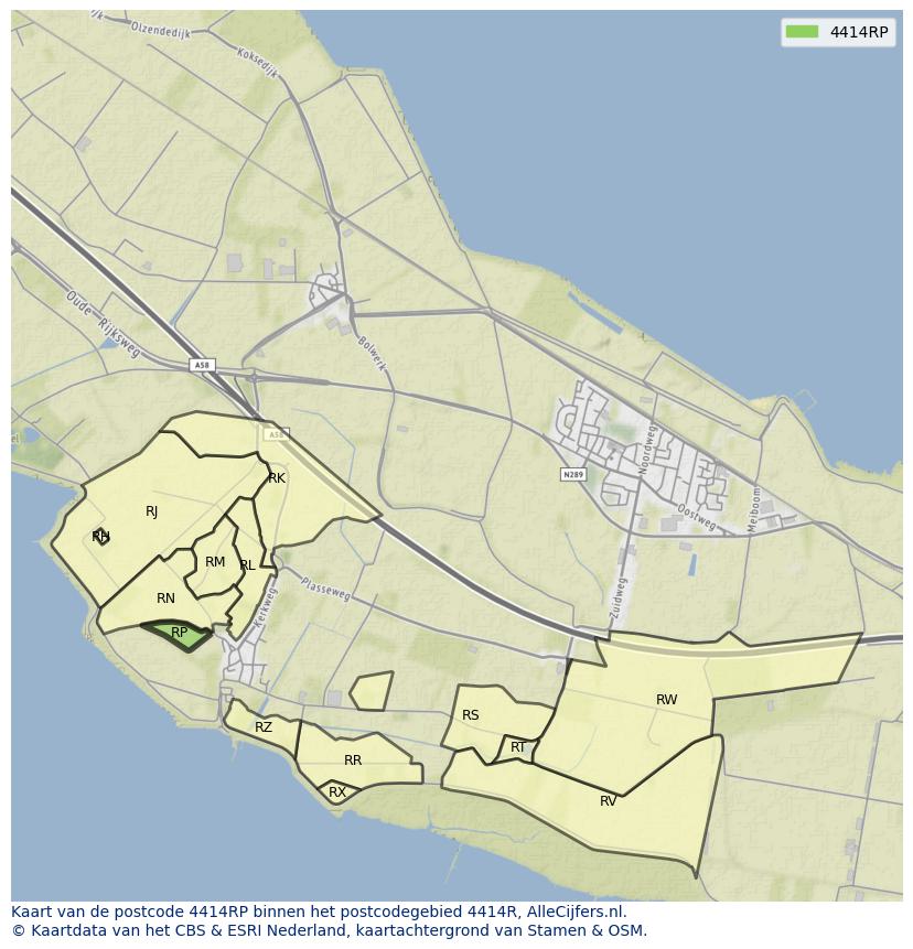 Afbeelding van het postcodegebied 4414 RP op de kaart.