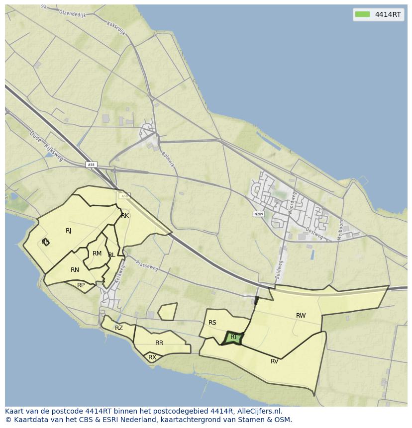 Afbeelding van het postcodegebied 4414 RT op de kaart.