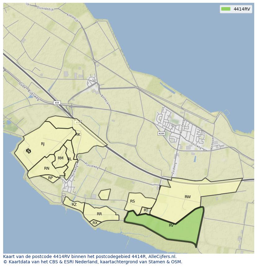 Afbeelding van het postcodegebied 4414 RV op de kaart.