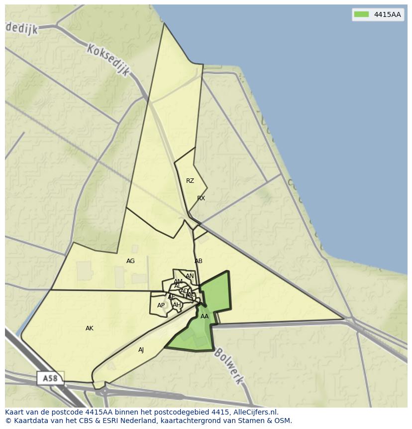 Afbeelding van het postcodegebied 4415 AA op de kaart.