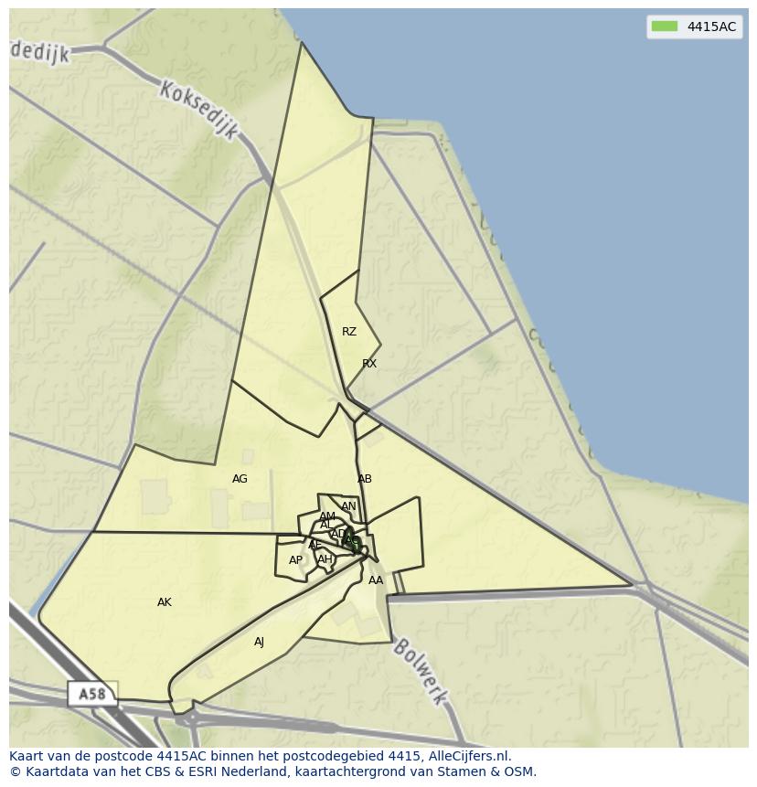 Afbeelding van het postcodegebied 4415 AC op de kaart.