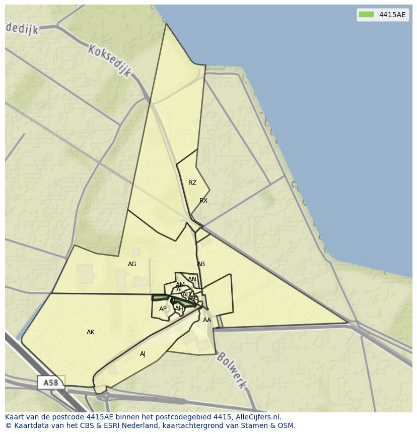 Afbeelding van het postcodegebied 4415 AE op de kaart.
