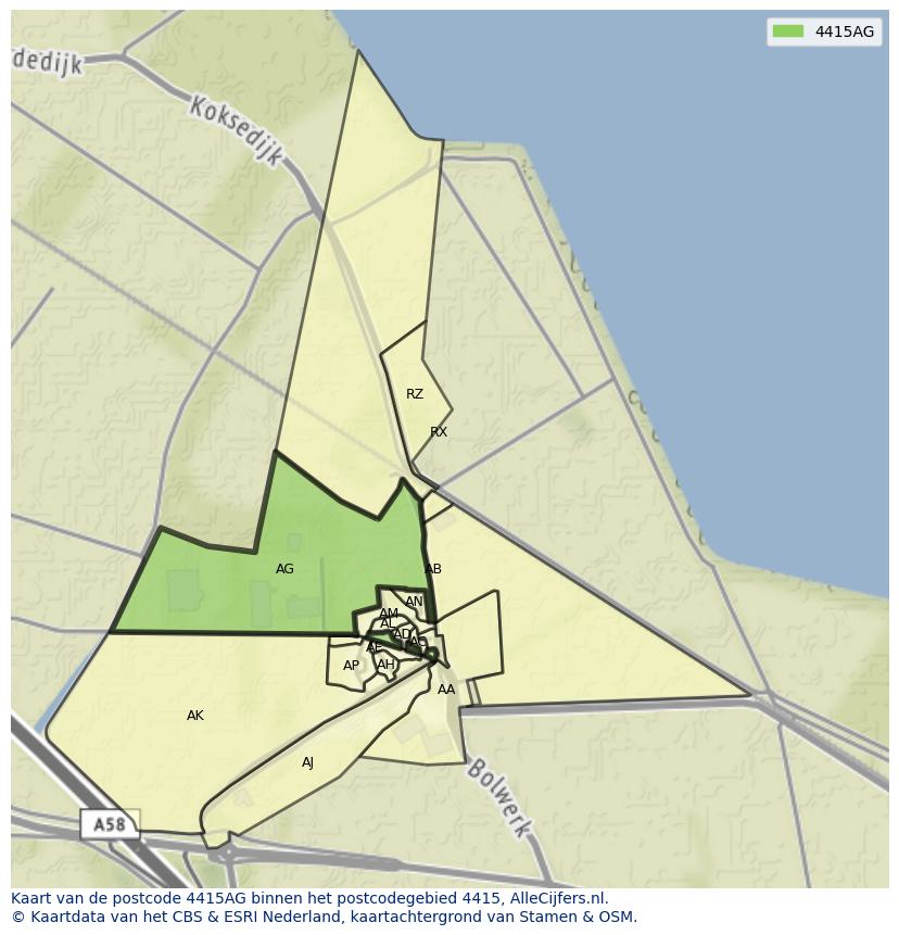Afbeelding van het postcodegebied 4415 AG op de kaart.