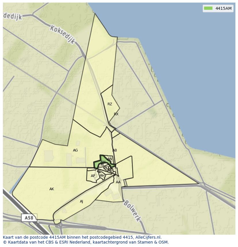 Afbeelding van het postcodegebied 4415 AM op de kaart.