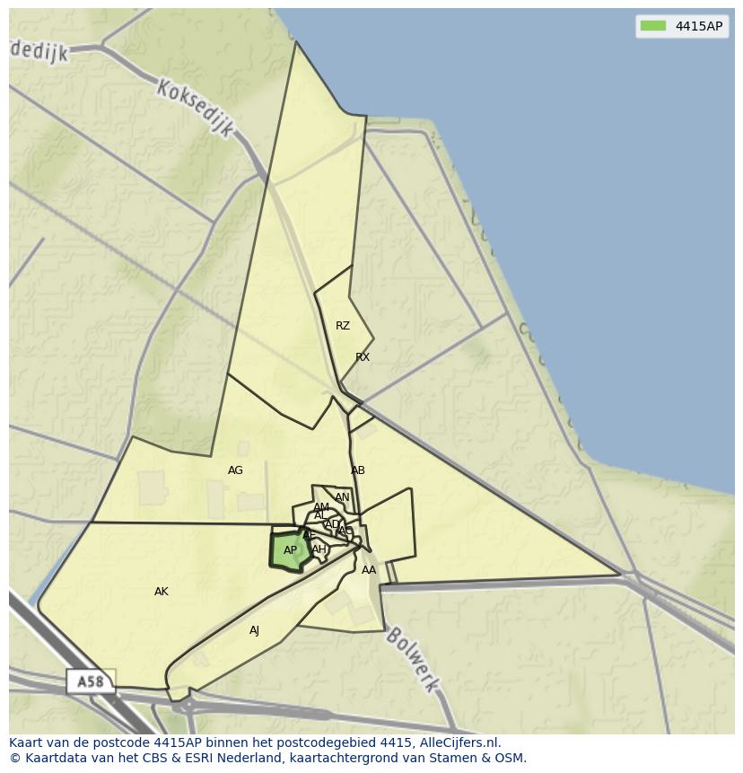 Afbeelding van het postcodegebied 4415 AP op de kaart.