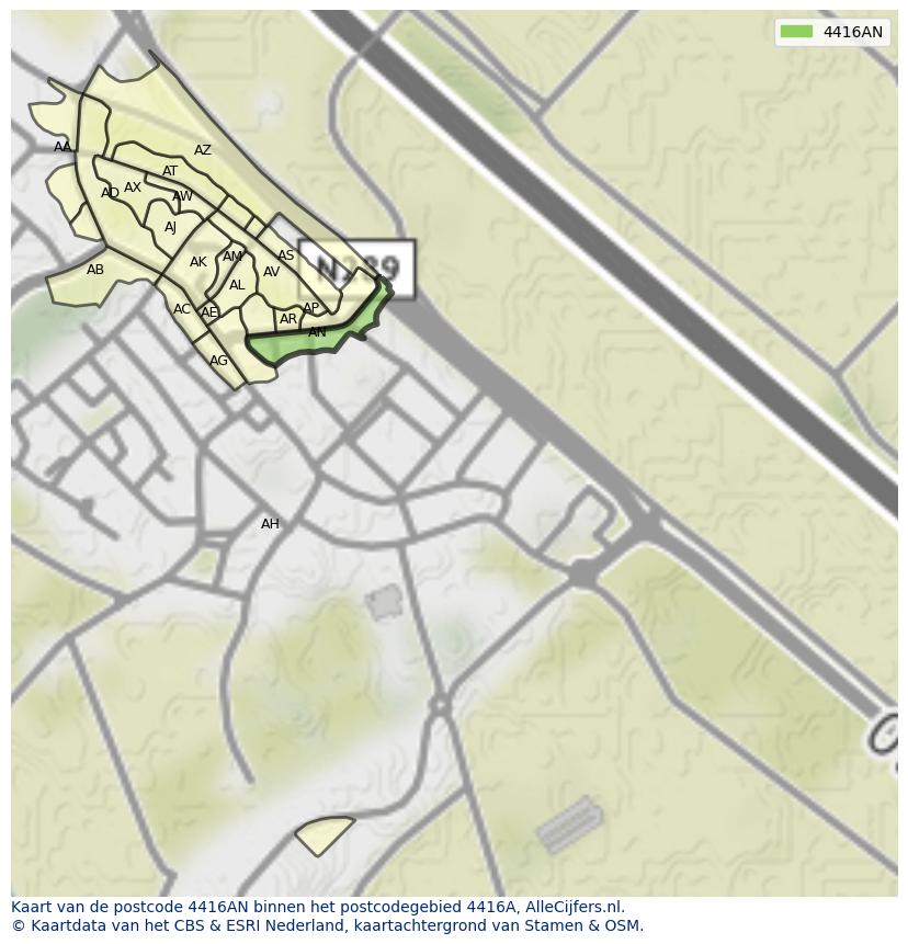 Afbeelding van het postcodegebied 4416 AN op de kaart.