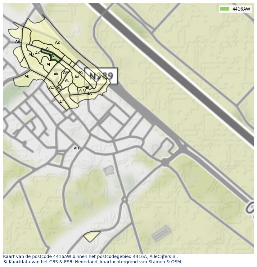 Afbeelding van het postcodegebied 4416 AW op de kaart.