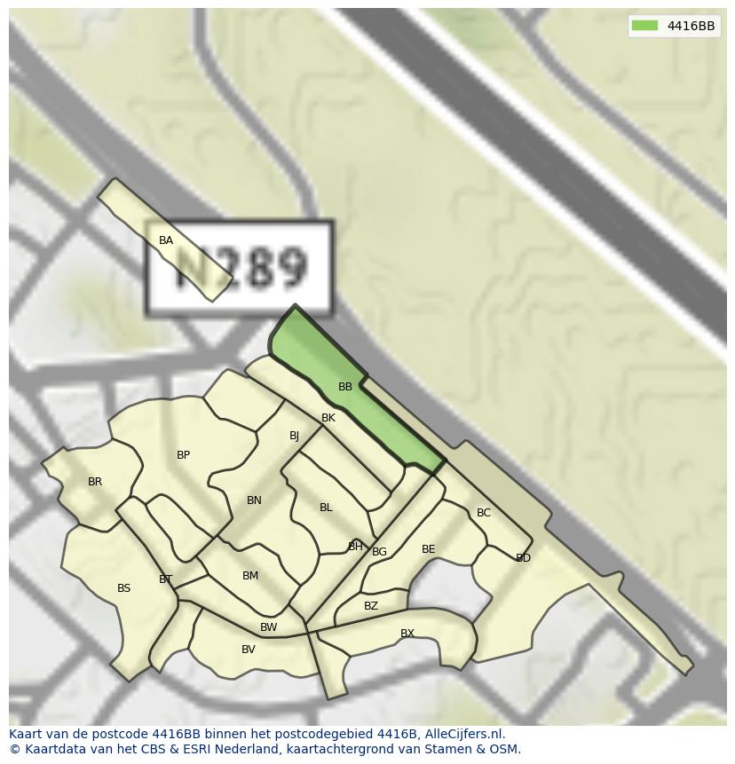 Afbeelding van het postcodegebied 4416 BB op de kaart.