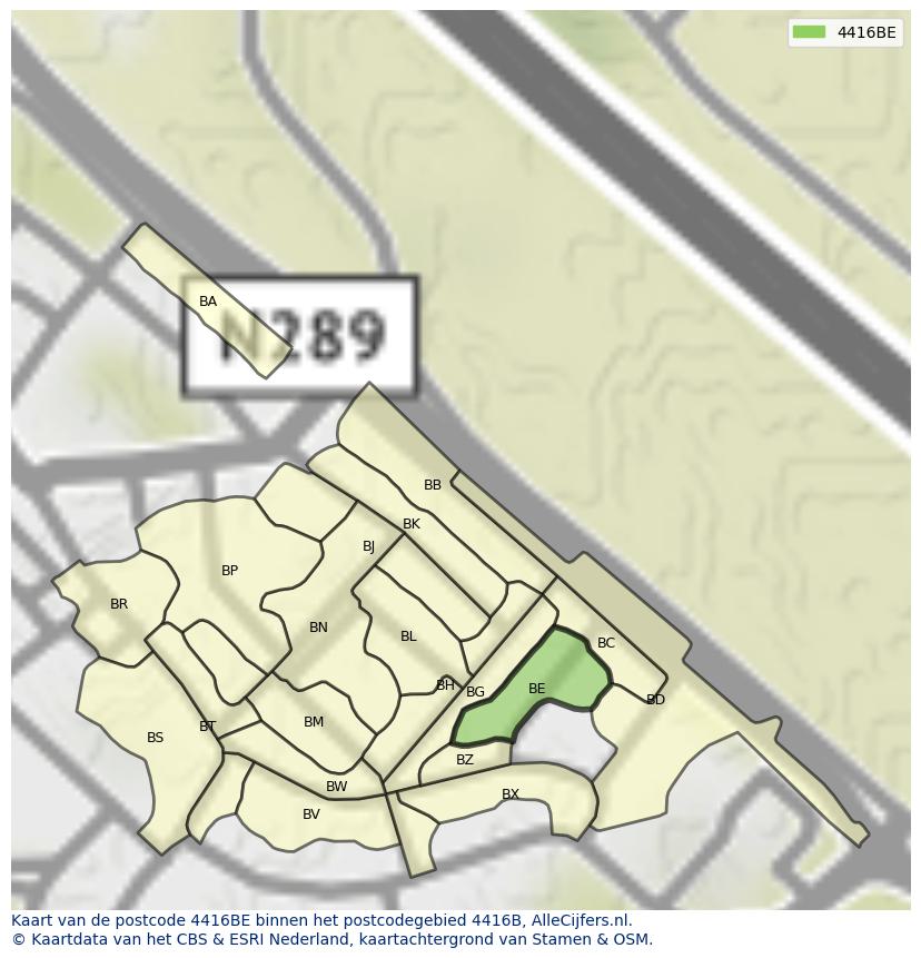 Afbeelding van het postcodegebied 4416 BE op de kaart.