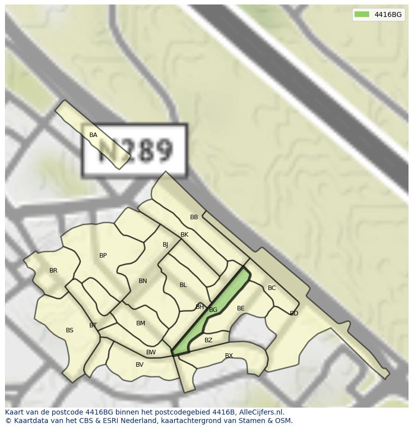 Afbeelding van het postcodegebied 4416 BG op de kaart.