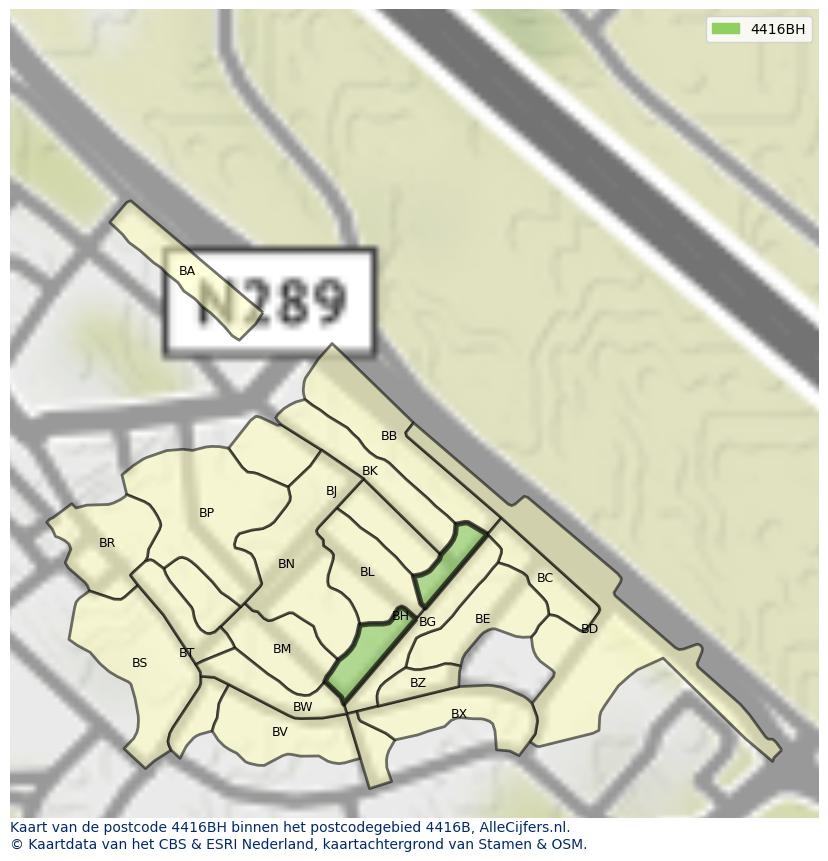 Afbeelding van het postcodegebied 4416 BH op de kaart.