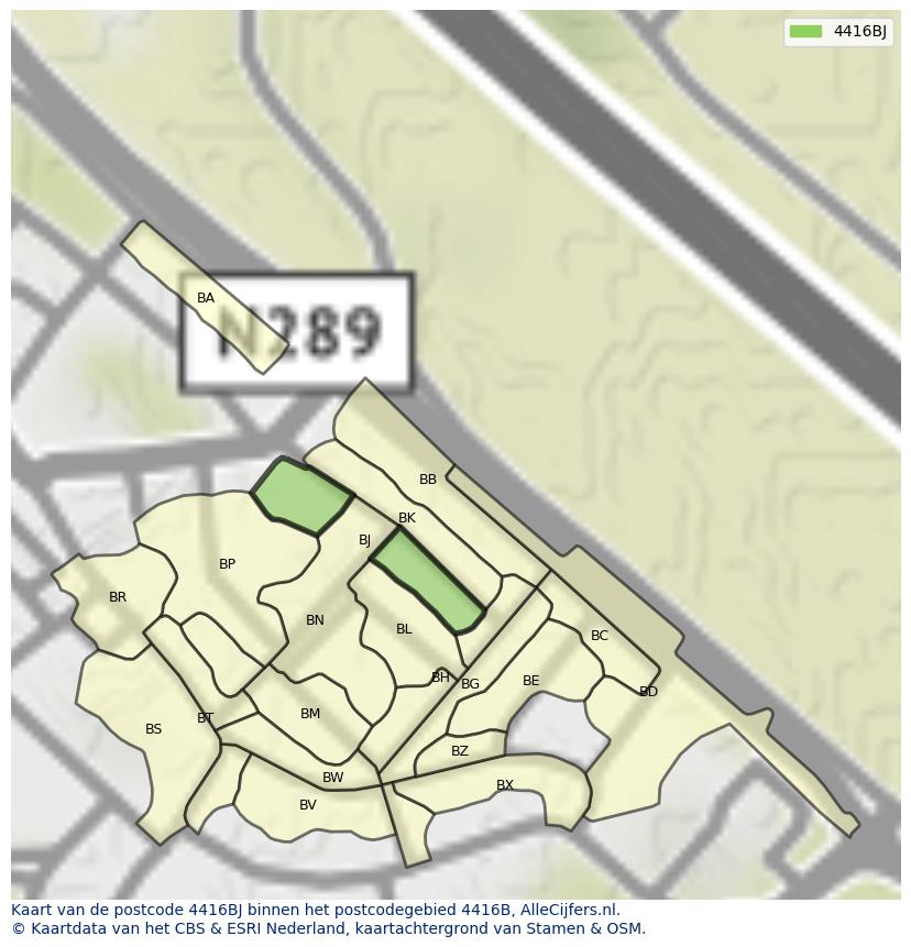 Afbeelding van het postcodegebied 4416 BJ op de kaart.
