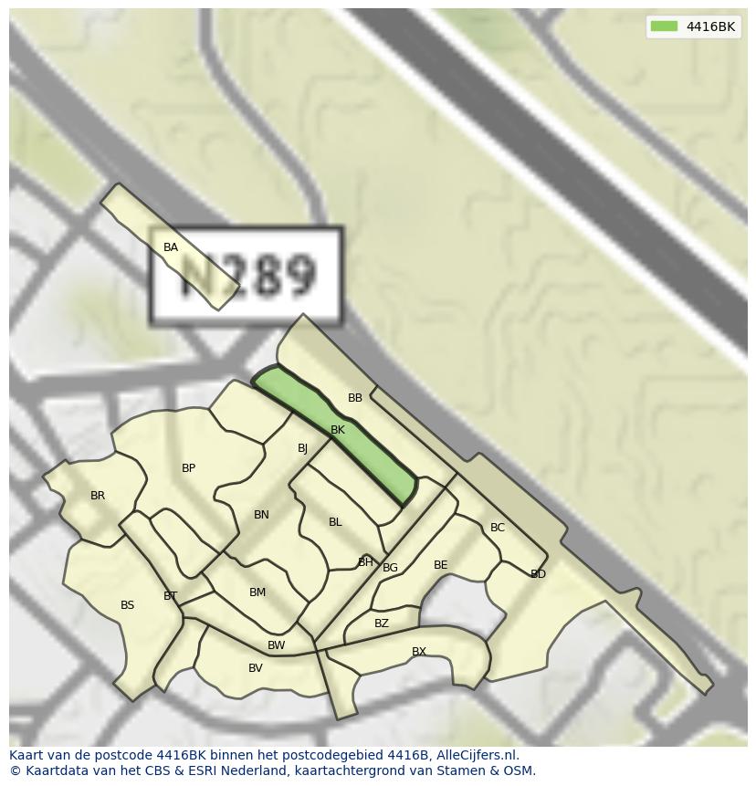 Afbeelding van het postcodegebied 4416 BK op de kaart.