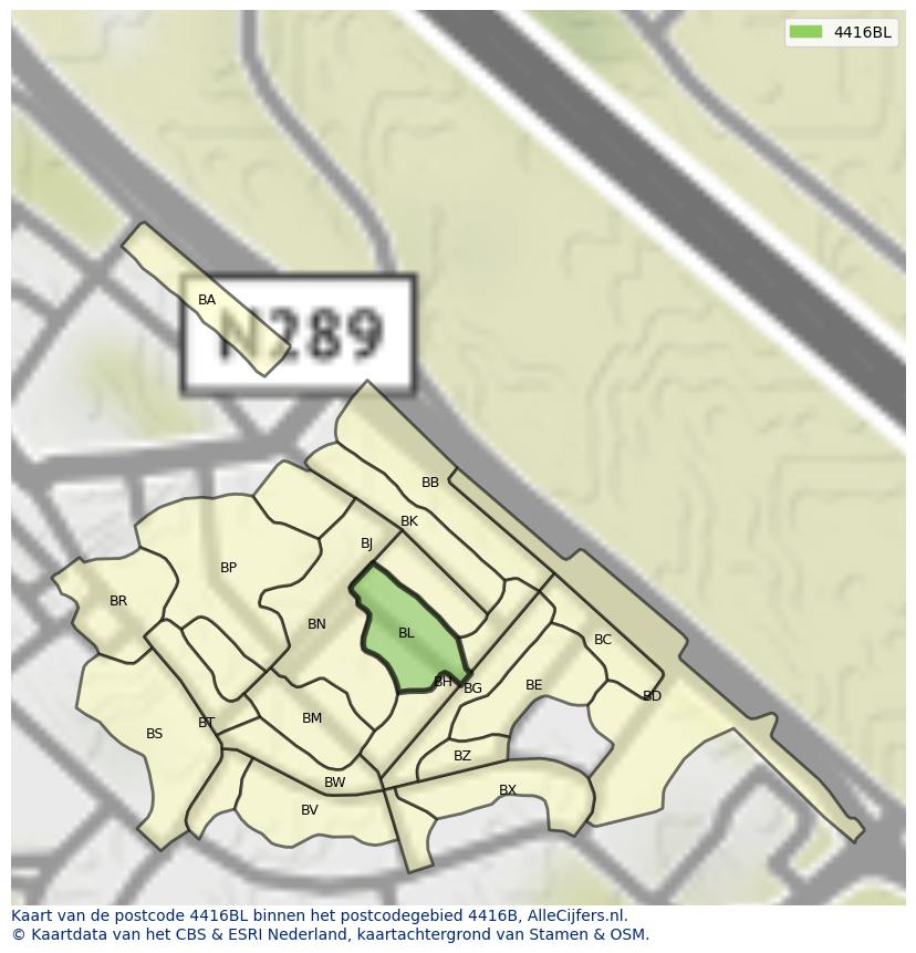 Afbeelding van het postcodegebied 4416 BL op de kaart.