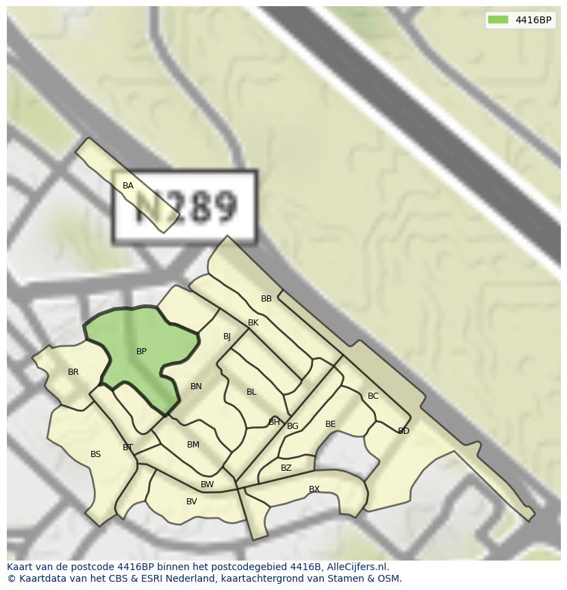Afbeelding van het postcodegebied 4416 BP op de kaart.