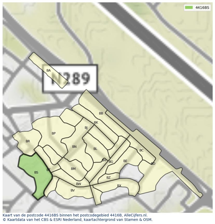 Afbeelding van het postcodegebied 4416 BS op de kaart.