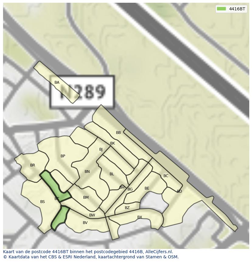 Afbeelding van het postcodegebied 4416 BT op de kaart.