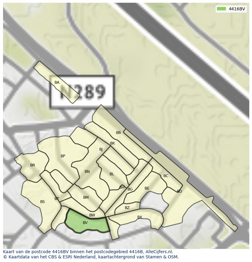 Afbeelding van het postcodegebied 4416 BV op de kaart.