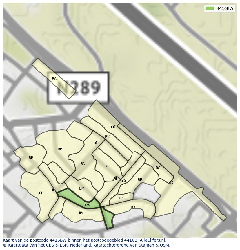Afbeelding van het postcodegebied 4416 BW op de kaart.