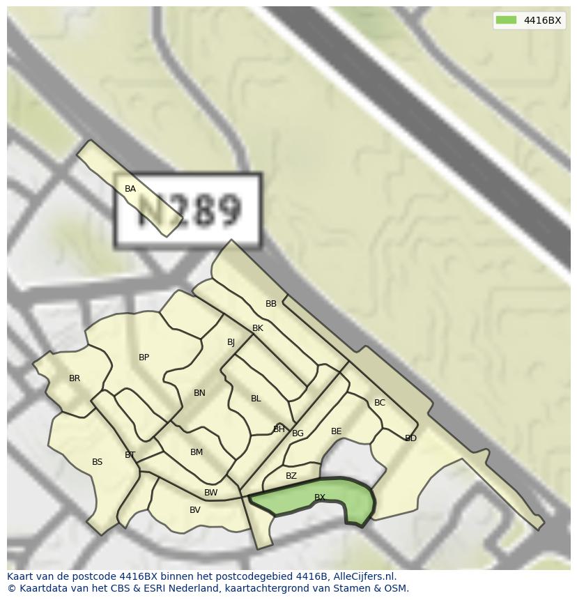 Afbeelding van het postcodegebied 4416 BX op de kaart.