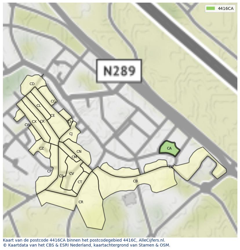 Afbeelding van het postcodegebied 4416 CA op de kaart.