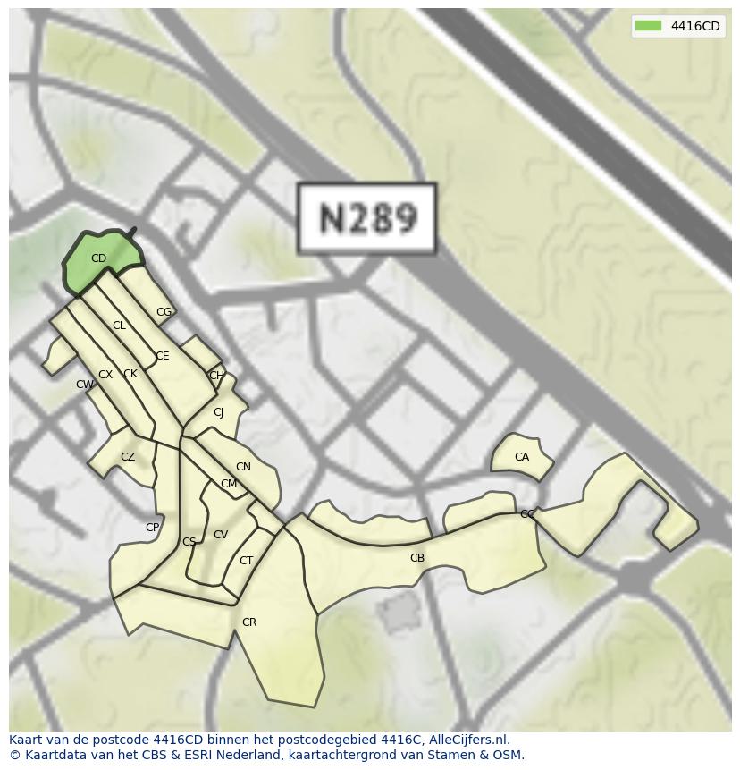Afbeelding van het postcodegebied 4416 CD op de kaart.