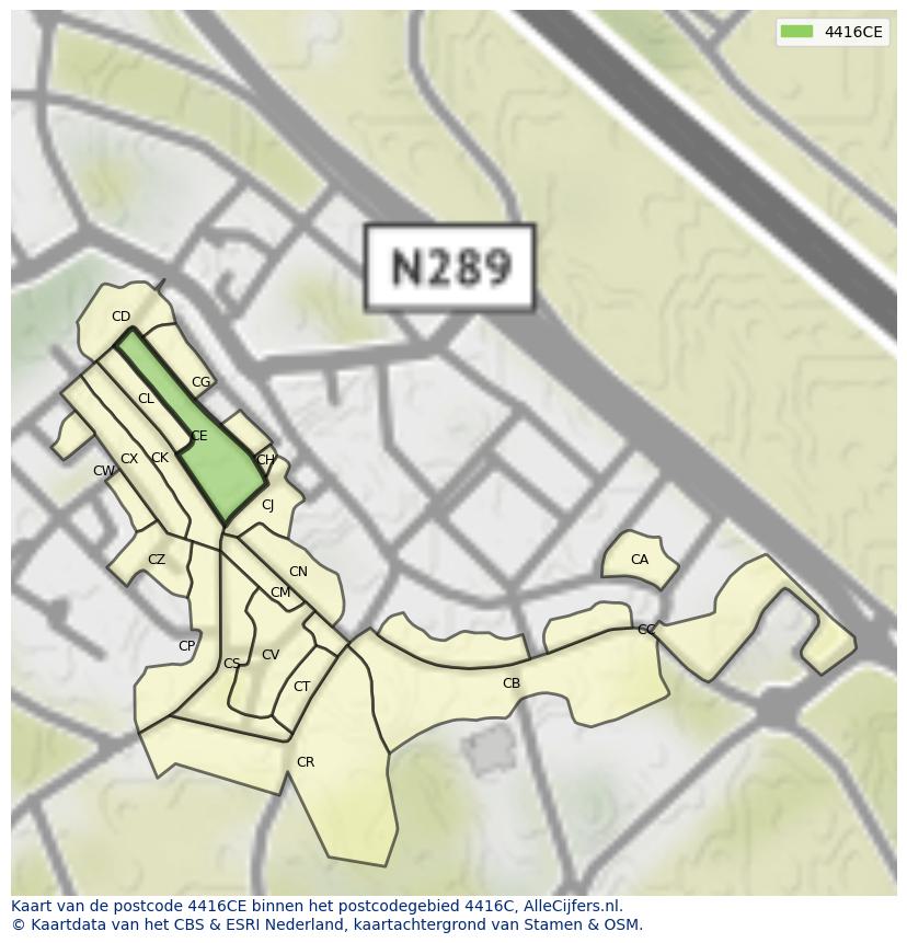 Afbeelding van het postcodegebied 4416 CE op de kaart.