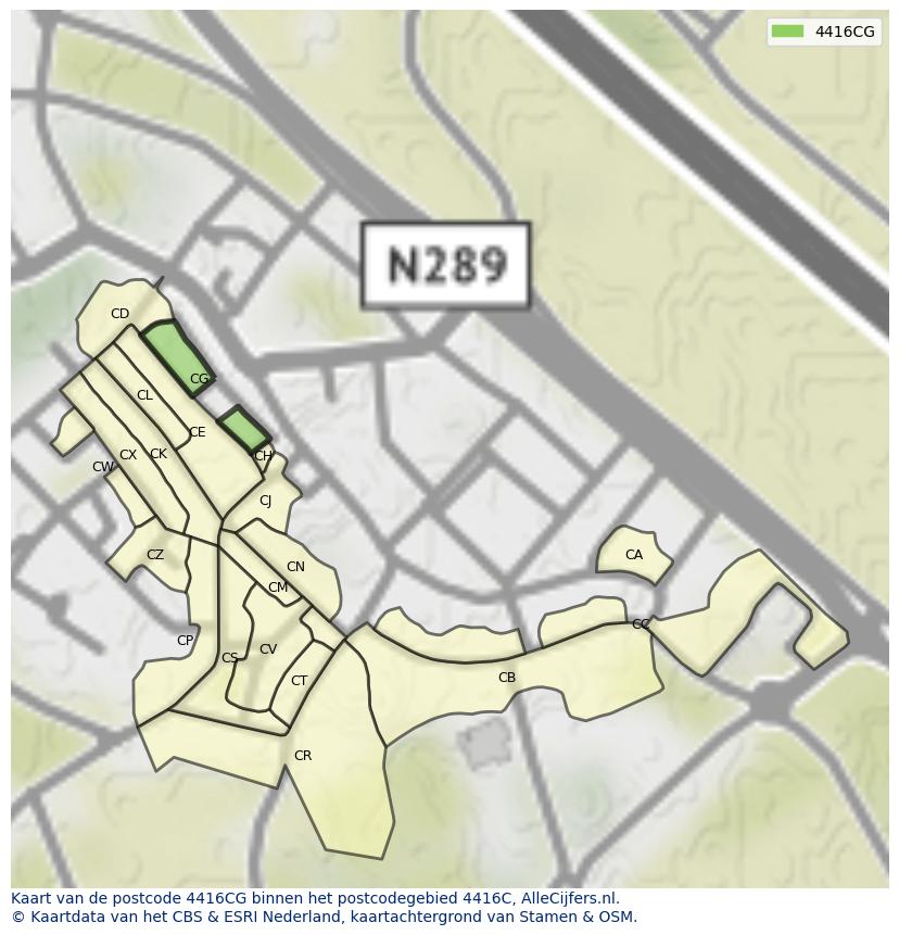 Afbeelding van het postcodegebied 4416 CG op de kaart.