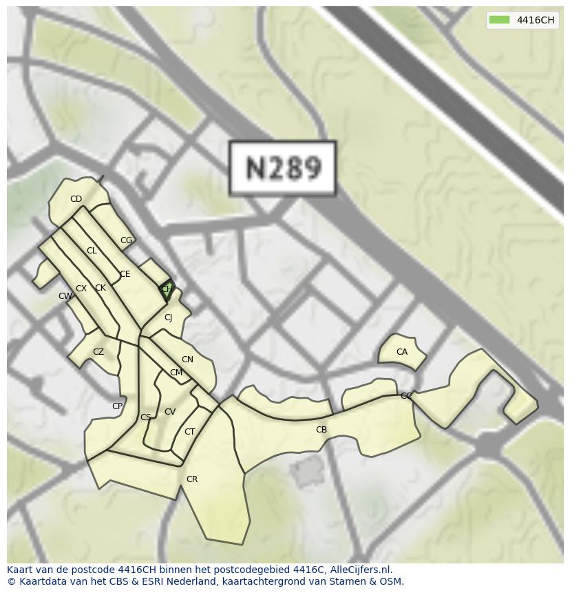 Afbeelding van het postcodegebied 4416 CH op de kaart.