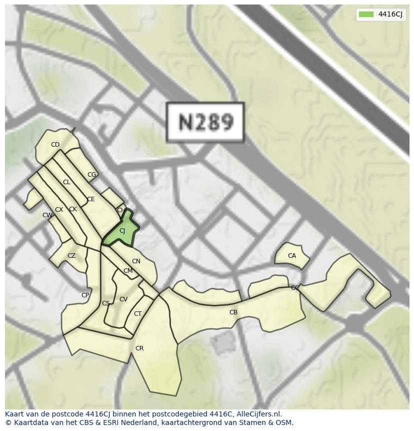 Afbeelding van het postcodegebied 4416 CJ op de kaart.