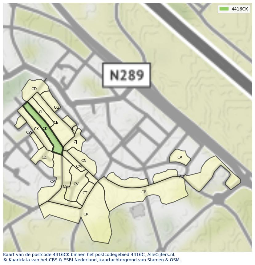 Afbeelding van het postcodegebied 4416 CK op de kaart.