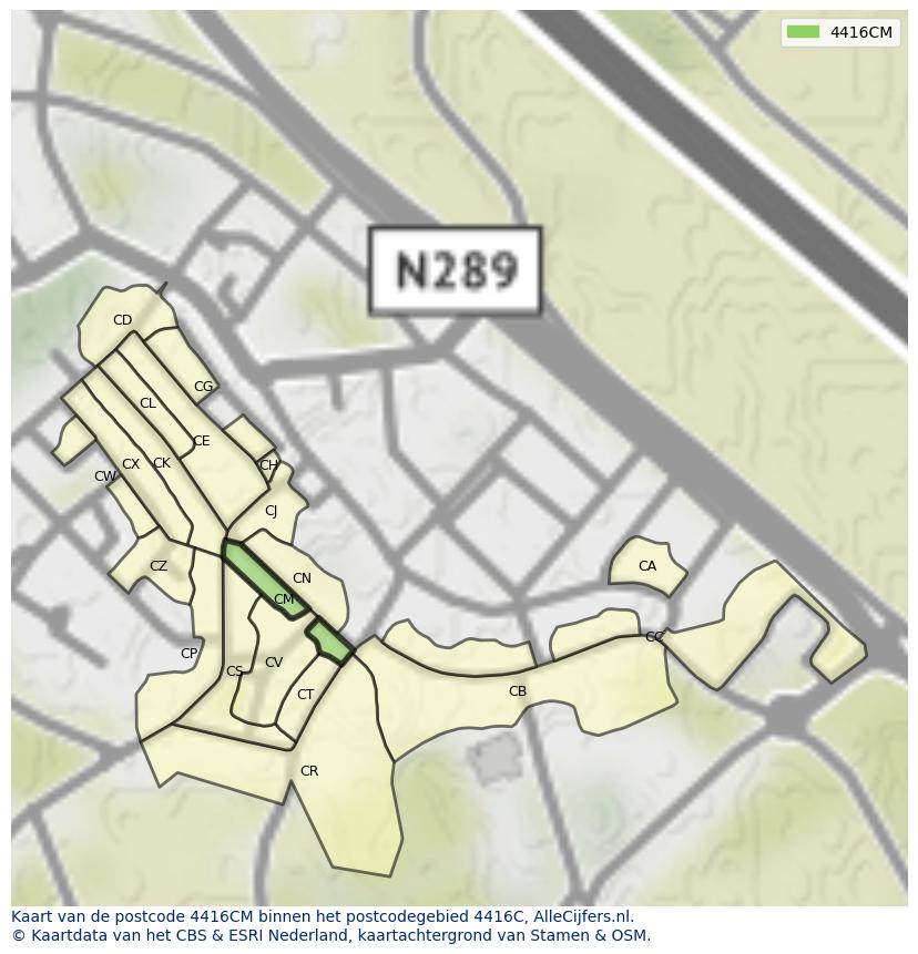 Afbeelding van het postcodegebied 4416 CM op de kaart.