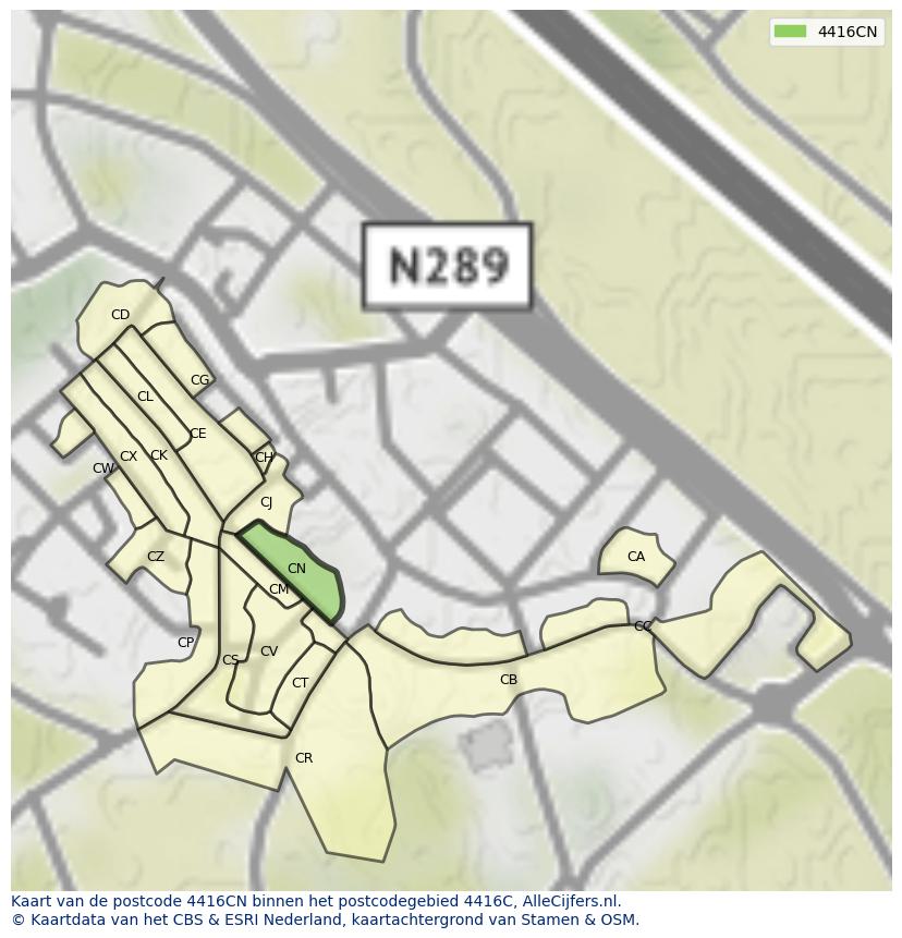 Afbeelding van het postcodegebied 4416 CN op de kaart.