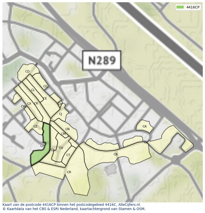 Afbeelding van het postcodegebied 4416 CP op de kaart.