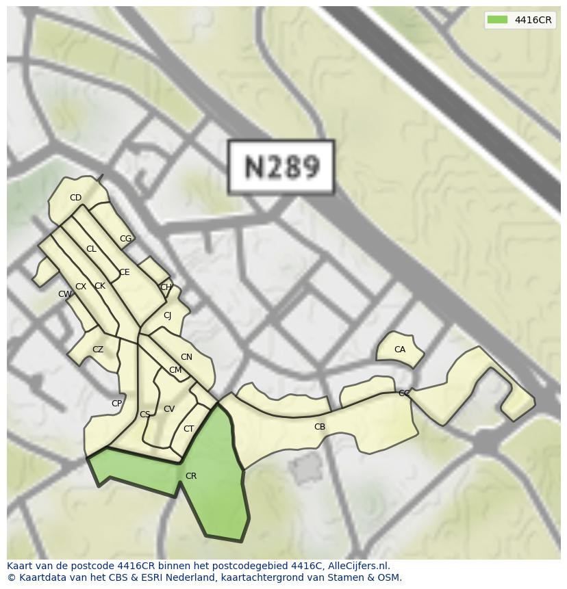 Afbeelding van het postcodegebied 4416 CR op de kaart.