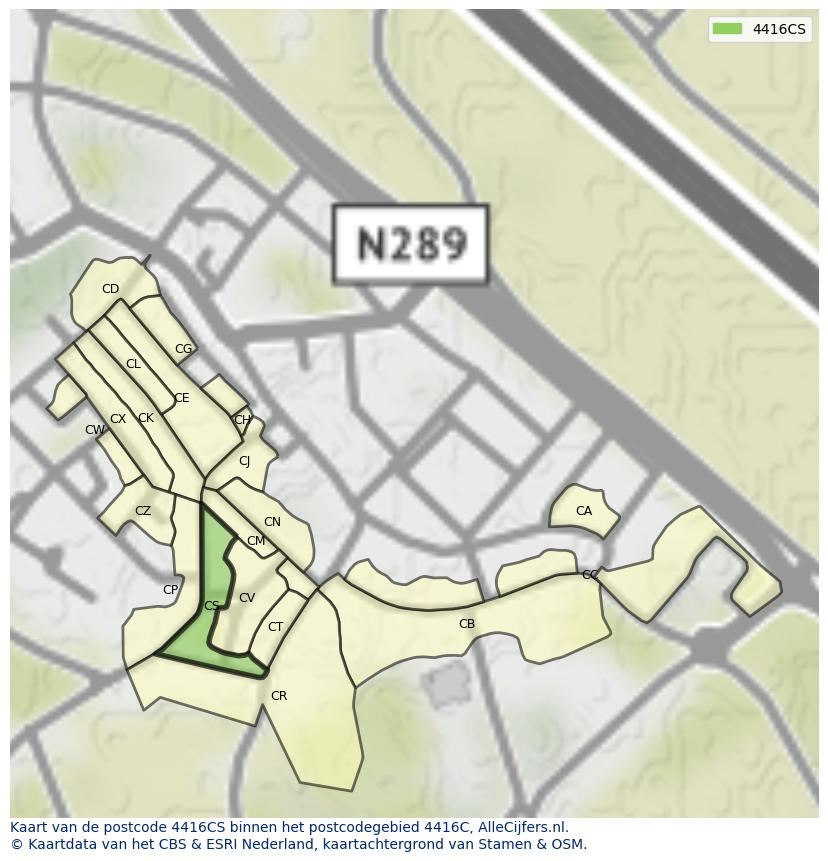 Afbeelding van het postcodegebied 4416 CS op de kaart.
