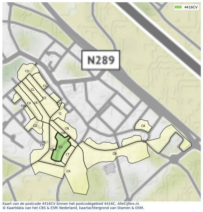 Afbeelding van het postcodegebied 4416 CV op de kaart.