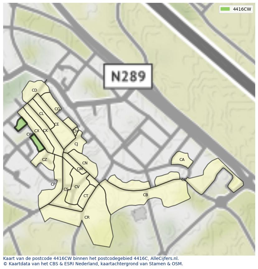 Afbeelding van het postcodegebied 4416 CW op de kaart.