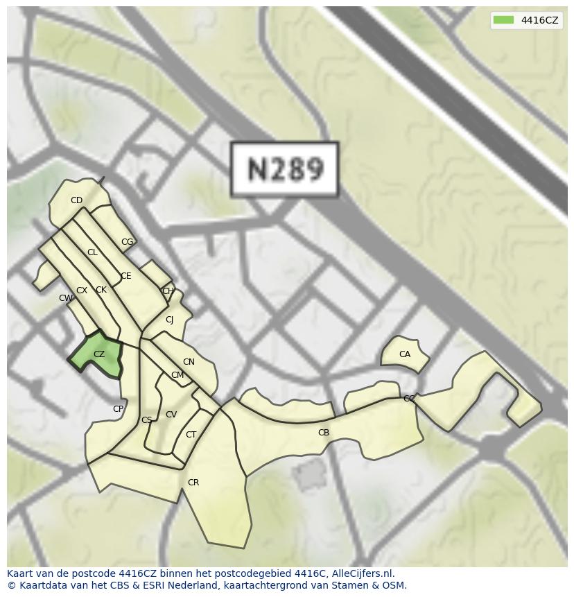 Afbeelding van het postcodegebied 4416 CZ op de kaart.