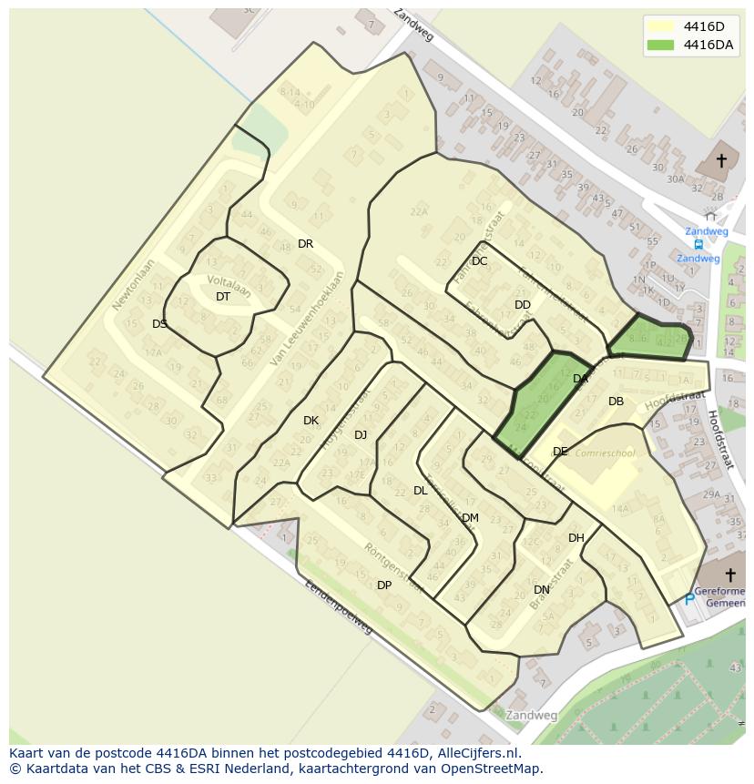 Afbeelding van het postcodegebied 4416 DA op de kaart.