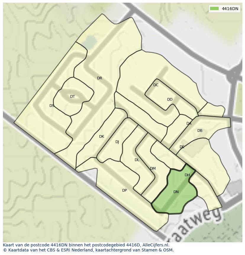Afbeelding van het postcodegebied 4416 DN op de kaart.