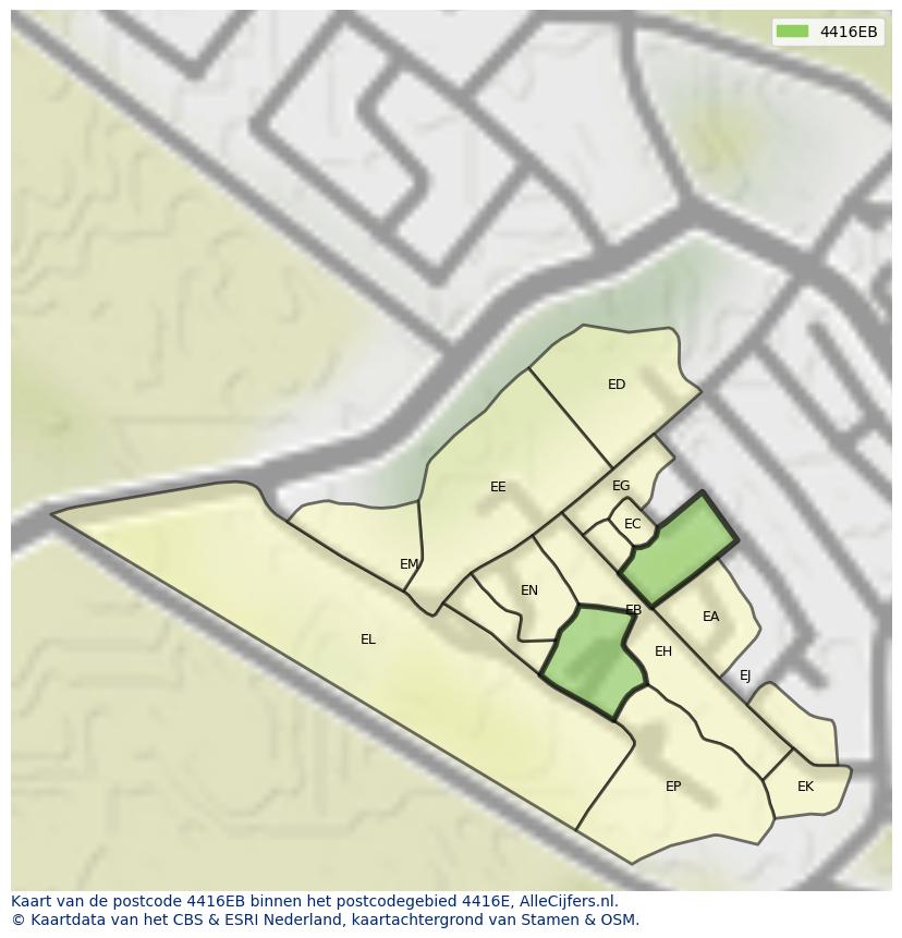Afbeelding van het postcodegebied 4416 EB op de kaart.