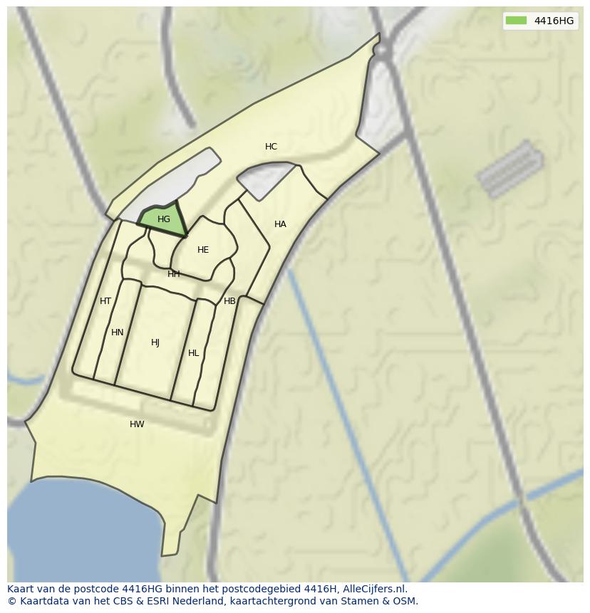 Afbeelding van het postcodegebied 4416 HG op de kaart.