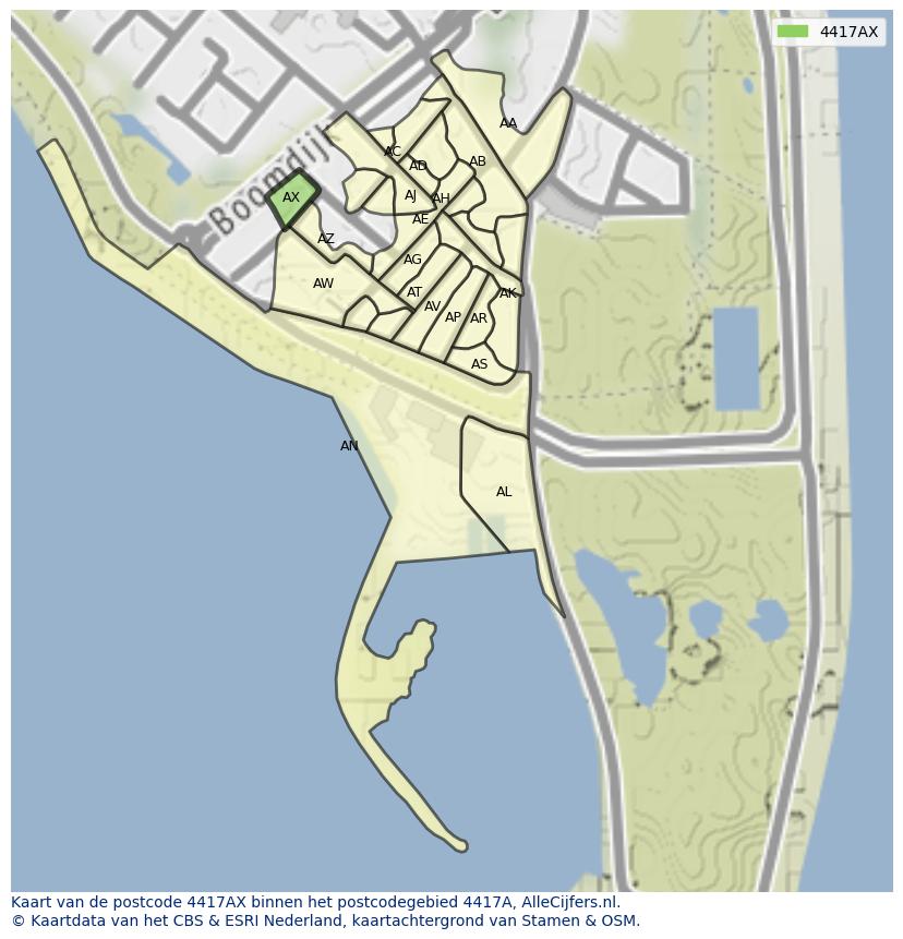 Afbeelding van het postcodegebied 4417 AX op de kaart.