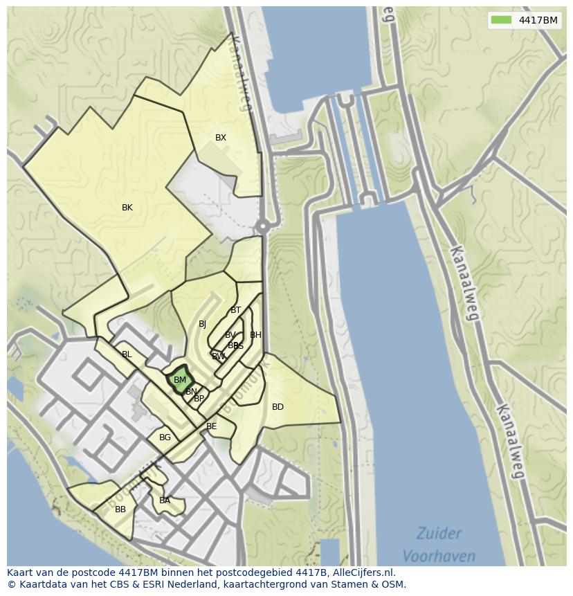 Afbeelding van het postcodegebied 4417 BM op de kaart.
