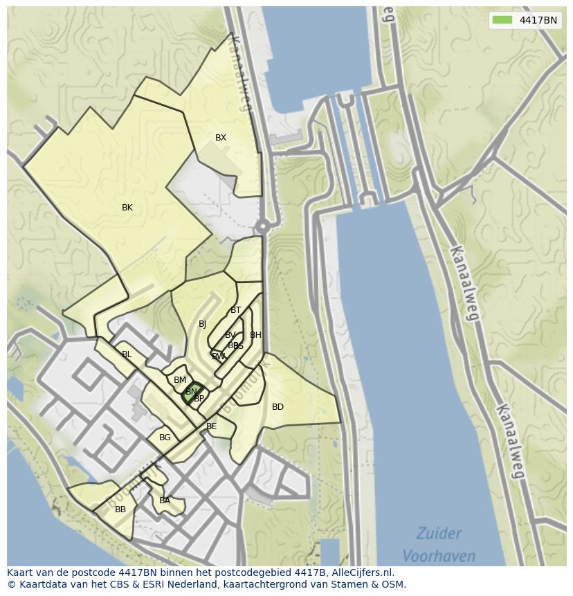 Afbeelding van het postcodegebied 4417 BN op de kaart.