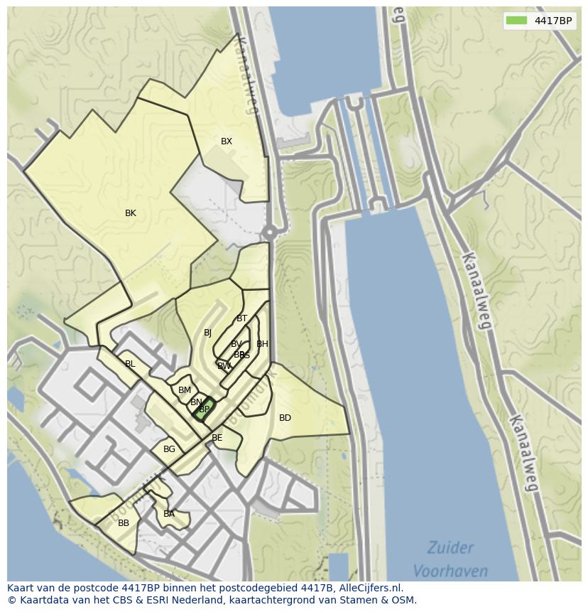 Afbeelding van het postcodegebied 4417 BP op de kaart.