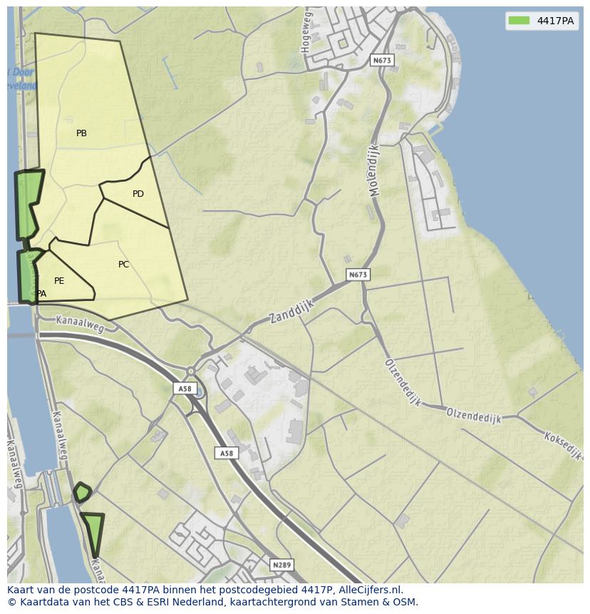 Afbeelding van het postcodegebied 4417 PA op de kaart.